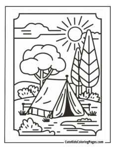 Camping coloring page free pdf download