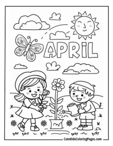 April coloring page free pdf download