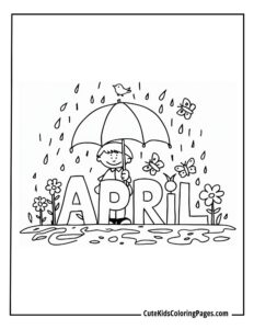 April coloring page free pdf download