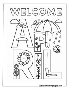 April coloring page free pdf download
