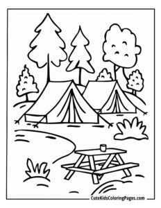Camping coloring page free pdf download