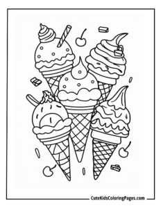 5 Ice cream cones coloring page free pdf download