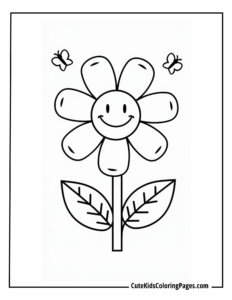 happy flower coloring page free pdf download