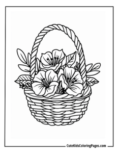 Flower in basket coloring page free pdf download