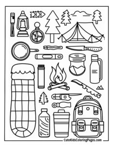Camping coloring page free pdf download