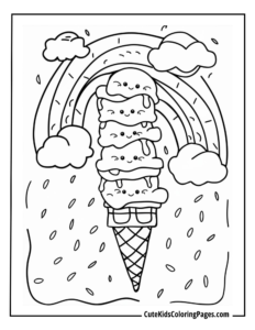 Ice cream rainbow coloring page free pdf download