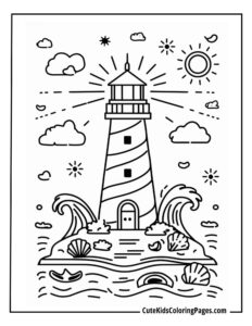 Beach coloring page free pdf download
