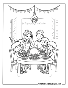 Thanksgiving party coloring page free pdf download