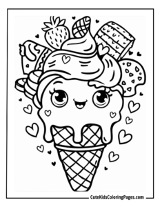 Ice cream cone cute coloring page free pdf download