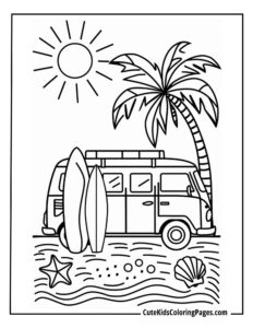 Beach coloring page free pdf download