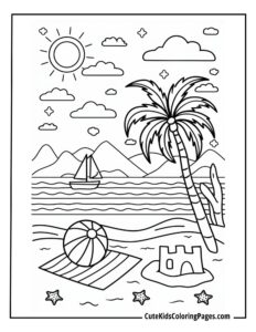 Beach coloring page free pdf download