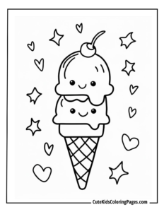 Two scoops ice cream cone coloring page free pdf download