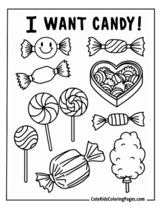 Candy coloring page free pdf download
