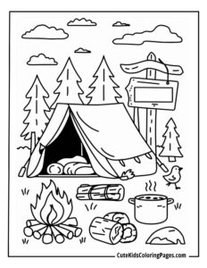 Camping coloring page free pdf download