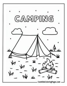 Camping coloring page free pdf download