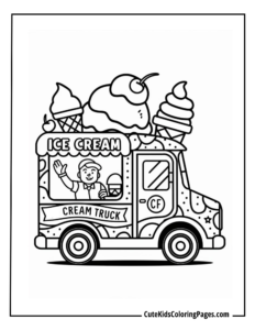 Ice cream truck coloring page free pdf download