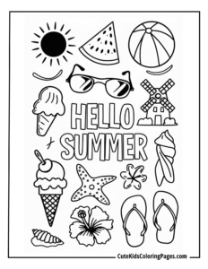 summer coloring page free pdf download