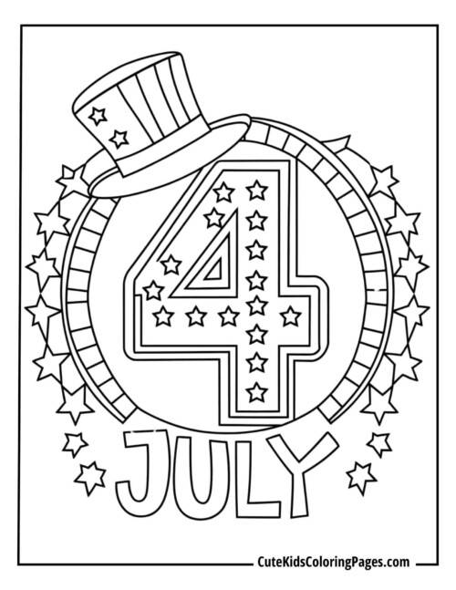 ‘4th of July’ Number Design with a Top Hat